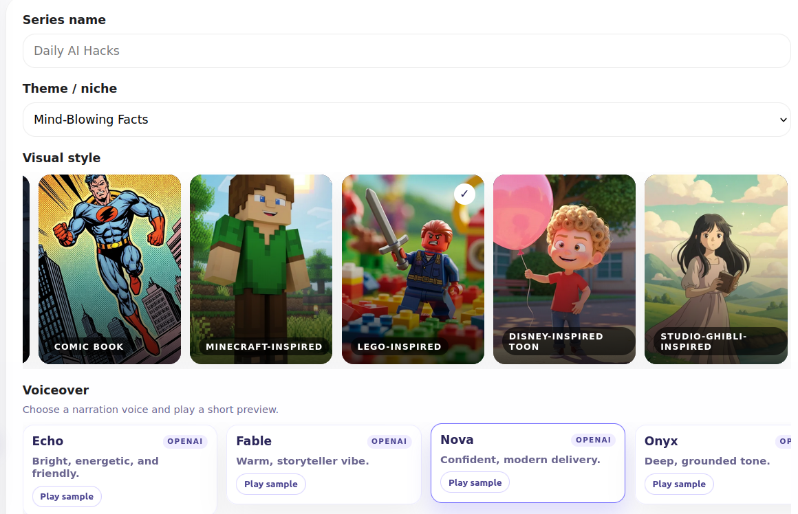 Create a series setup screen